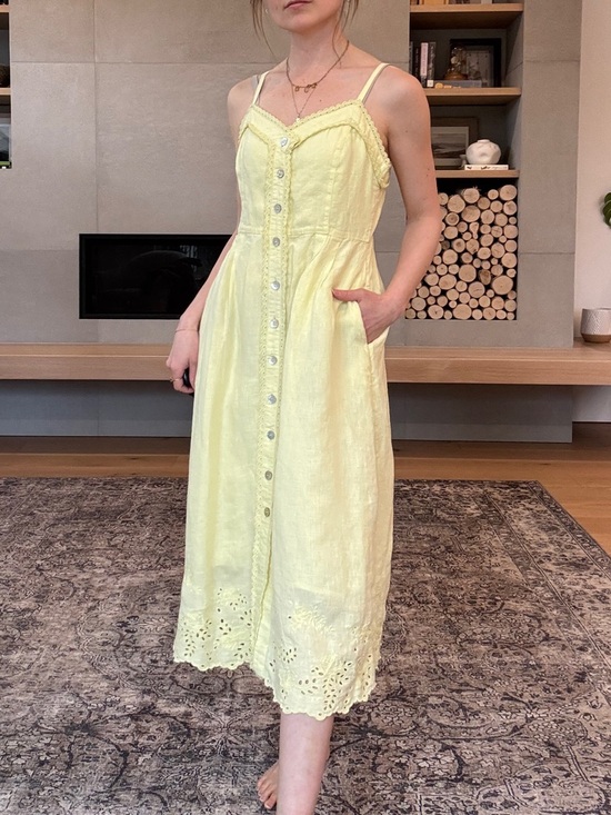 Wilfred Dresses & Skirts - Wilfred 100% linen la boheme Yellow Eyelet Button-Front Midi Dress boho